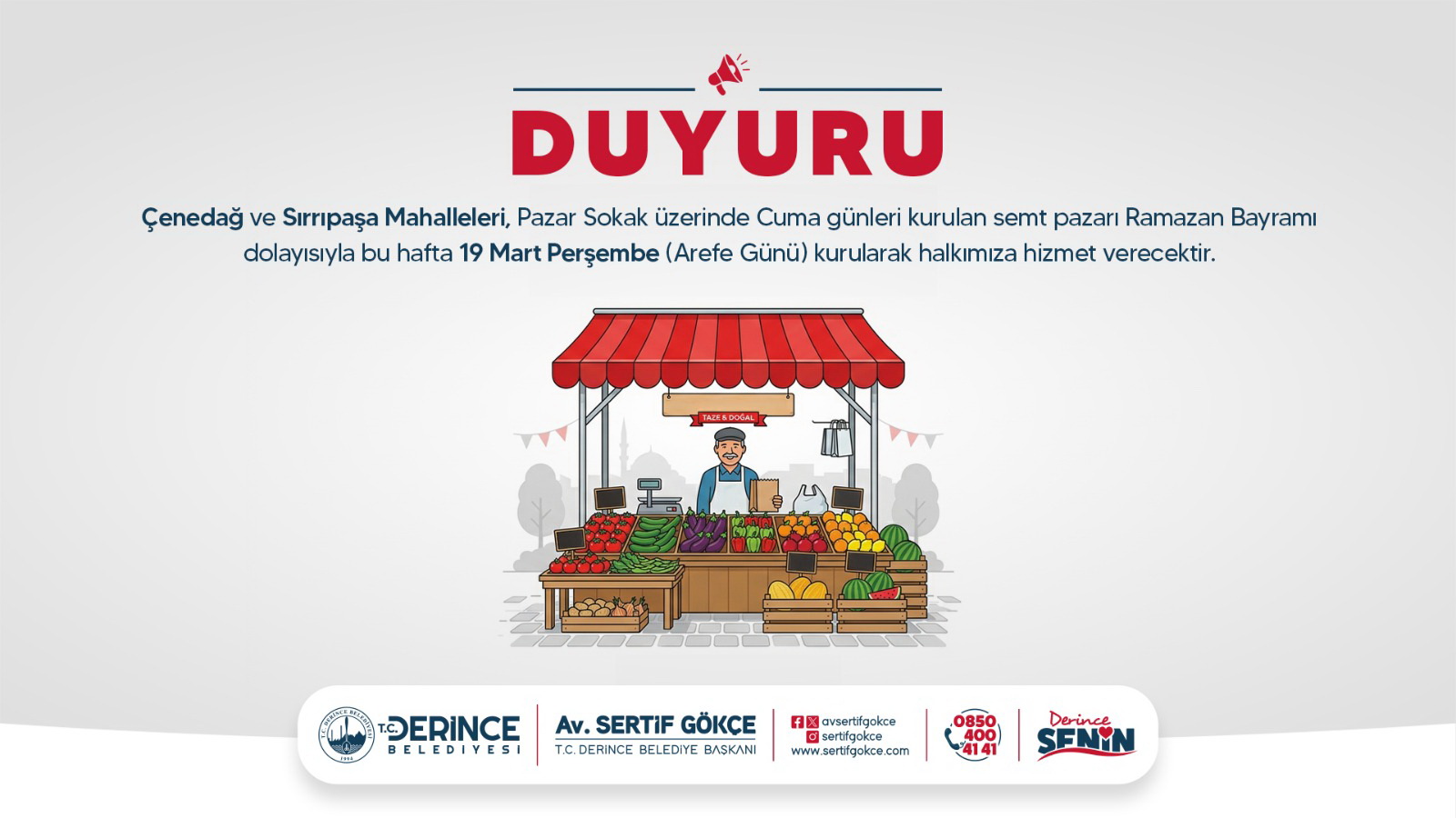 Derince Merkez Semt Pazar� Arefe G�n� Kurulacak	